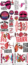 Flamingo mixed-style heat transfer design set on a 23.5 by 53 inch sheet