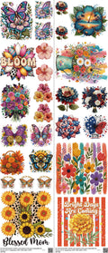 Floral mixed-style heat transfer design set on a 23.5 by 53 inch sheet