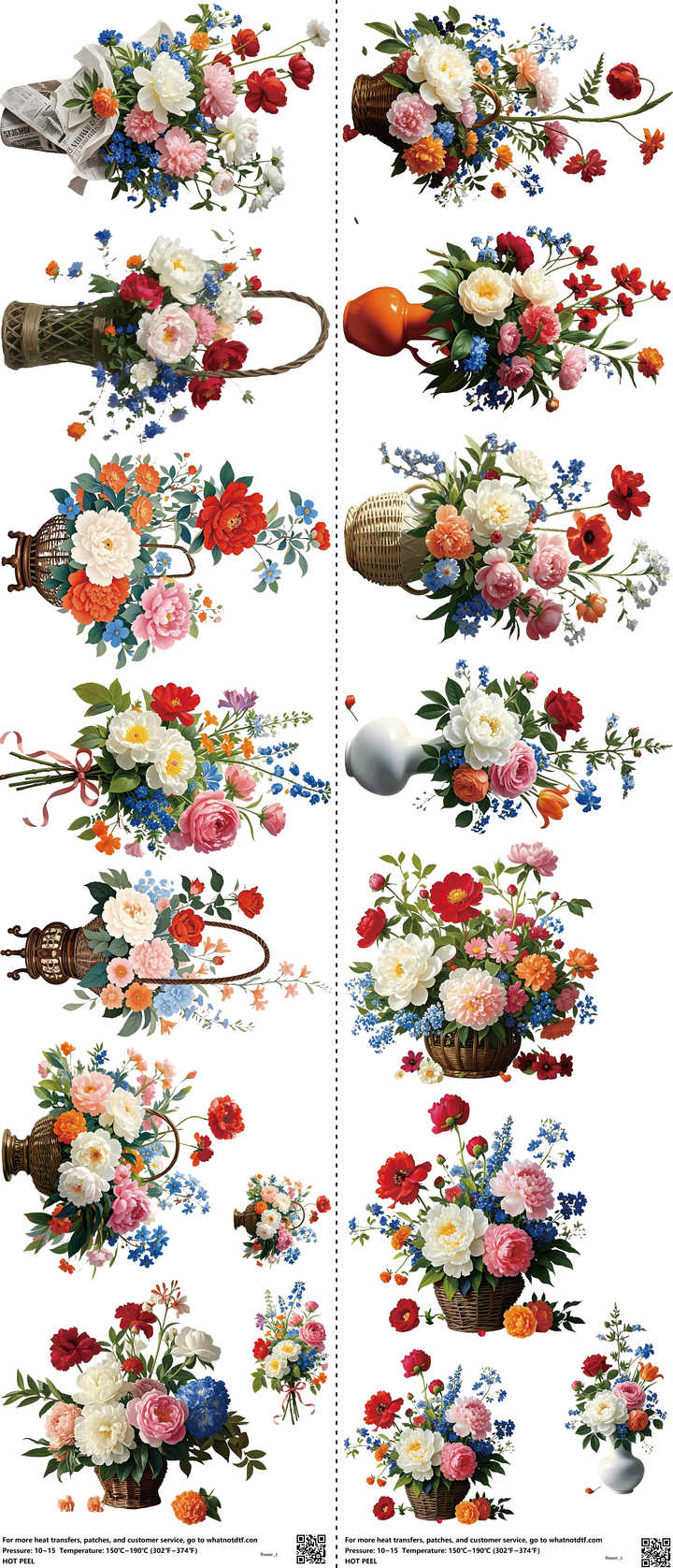 Flower mixed-style heat transfer design set on a 23.5 by 53 inch sheet
