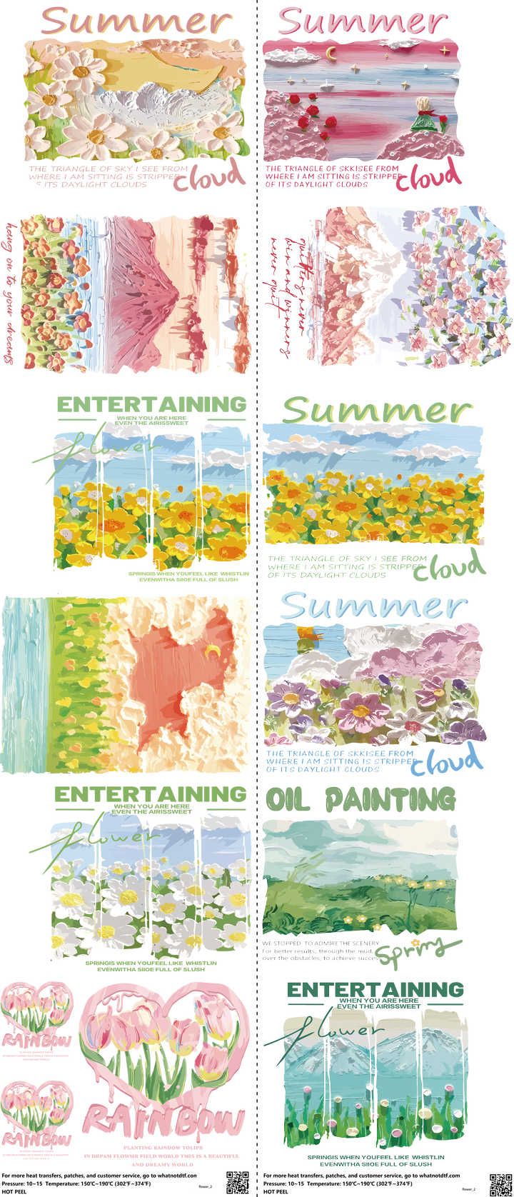 Flower mixed-style heat transfer design set on a 23.5 by 53 inch sheet
