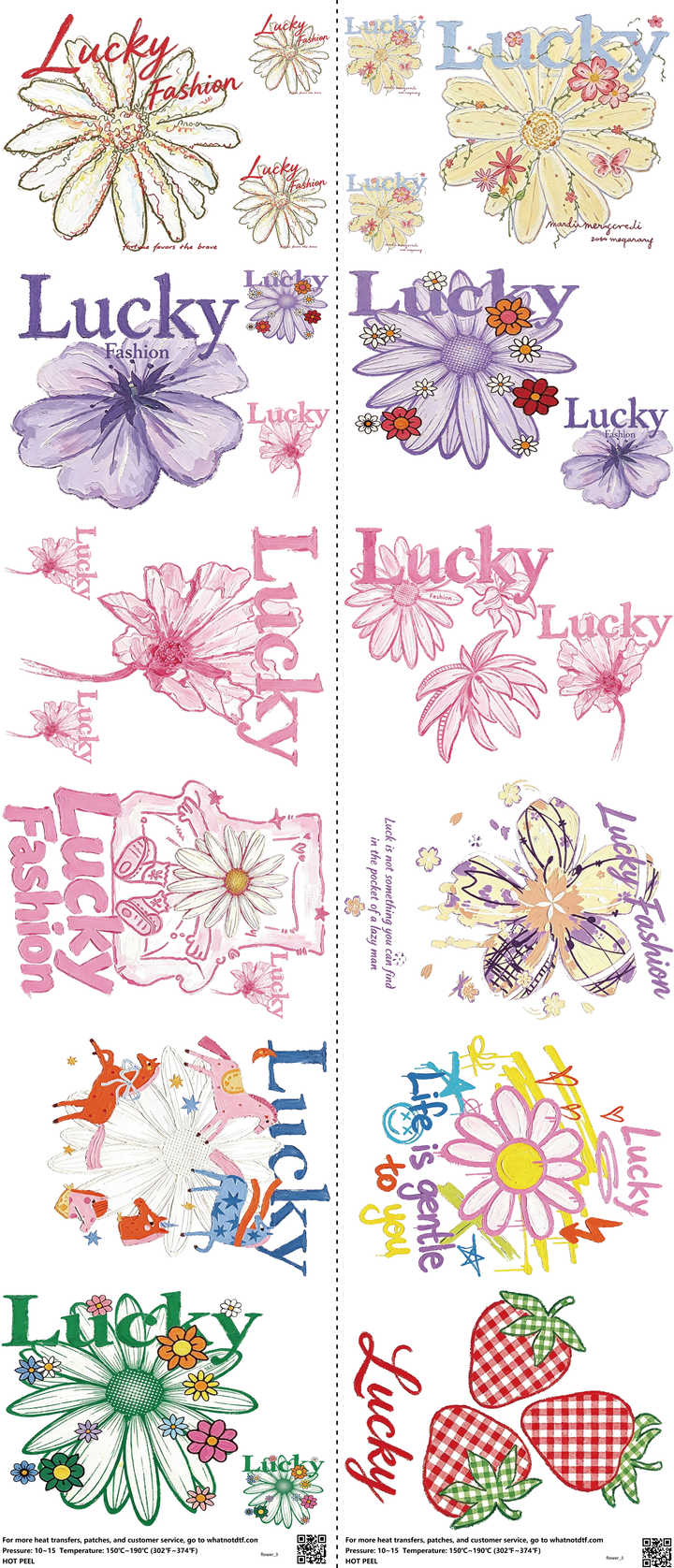 Flower mixed-style heat transfer design set on a 23.5 by 53 inch sheet