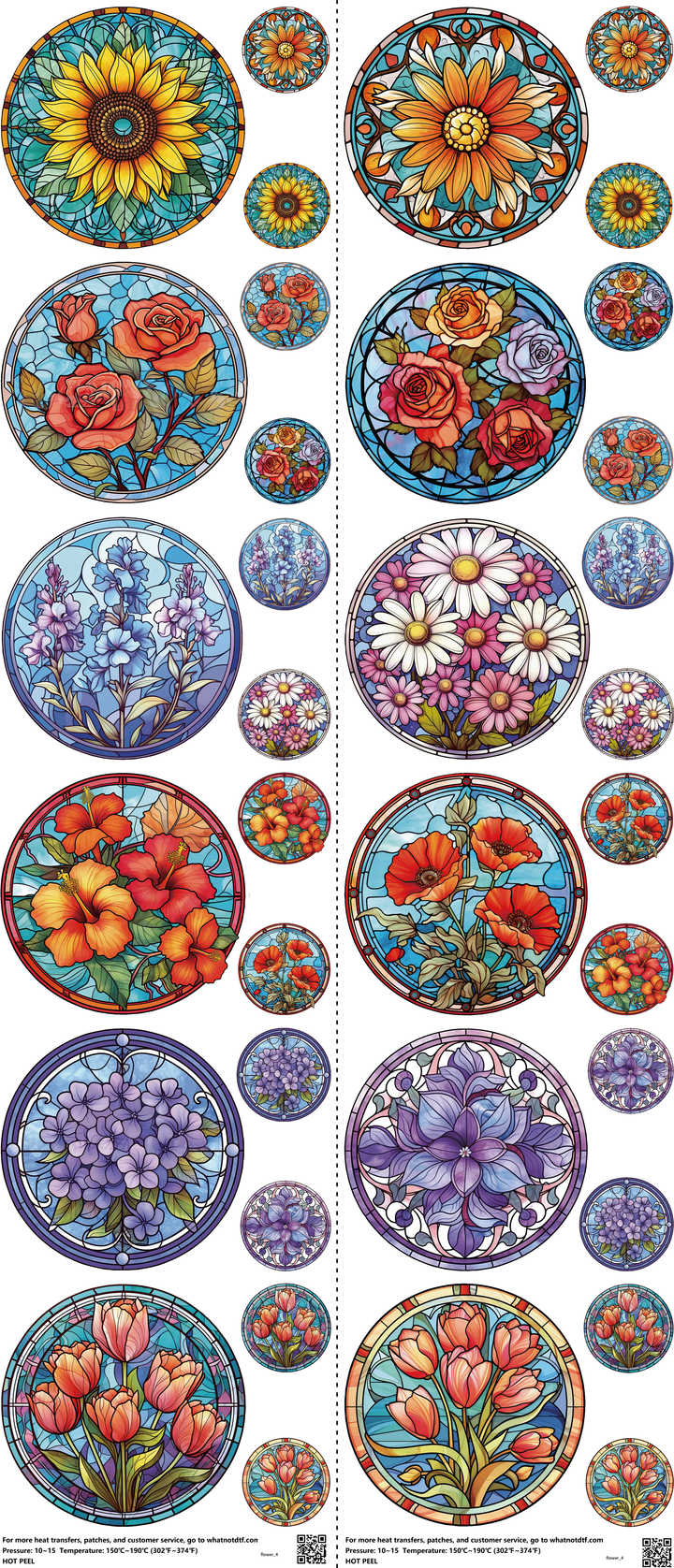 Flower mixed-style heat transfer design set on a 23.5 by 53 inch sheet