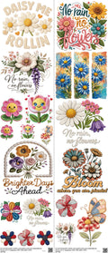 Flower mixed-style heat transfer design set on a 23.5 by 53 inch sheet