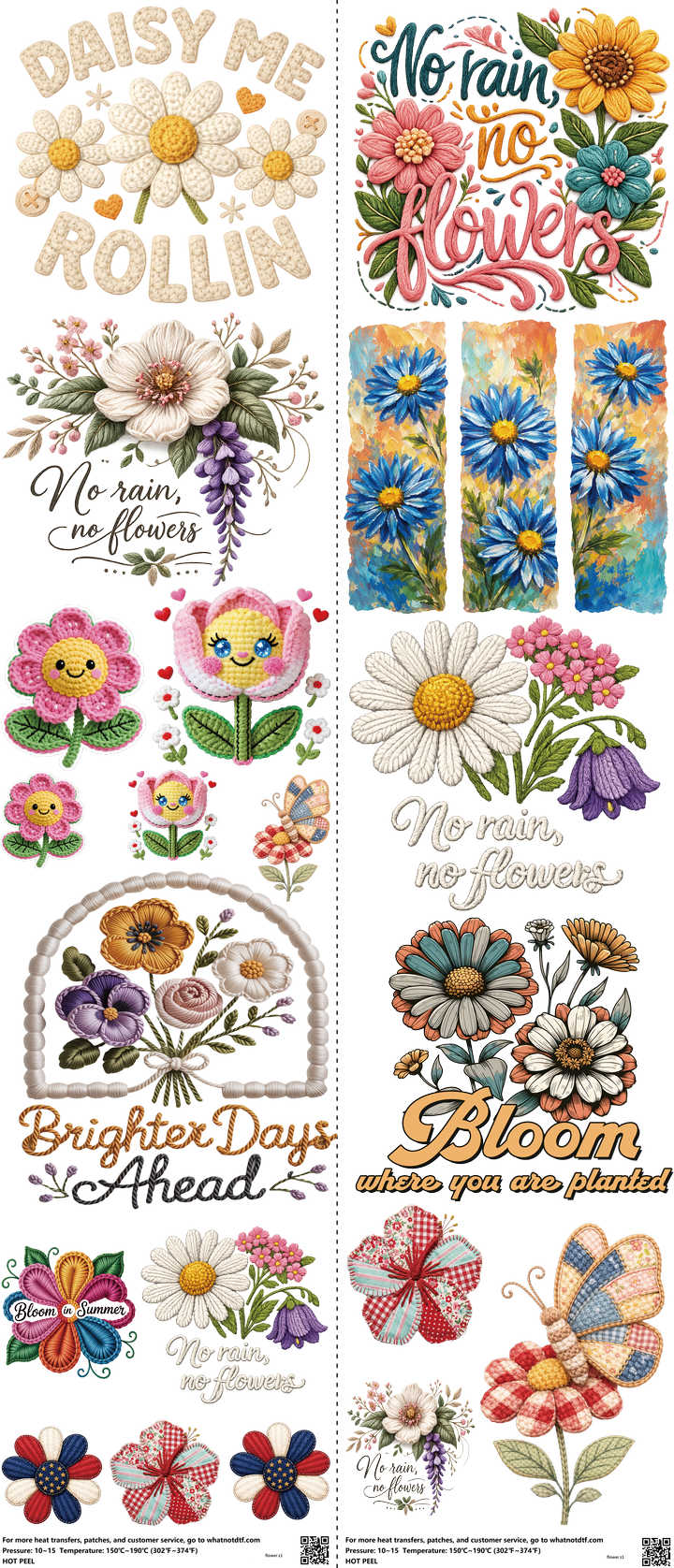 Flower mixed-style heat transfer design set on a 23.5 by 53 inch sheet