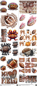 Football mixed-style heat transfer design set on a 23.5 by 53 inch sheet