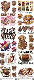 Football mixed-style heat transfer design set on a 23.5 by 53 inch sheet