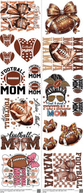 Football Mom mixed-style heat transfer design set on a 23.5 by 53 inch sheet