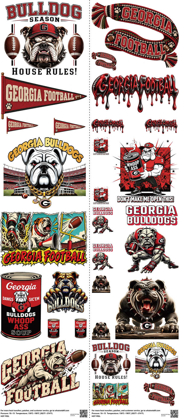 College Football mixed-style heat transfer design set on a 23.5 by 53 inch sheet