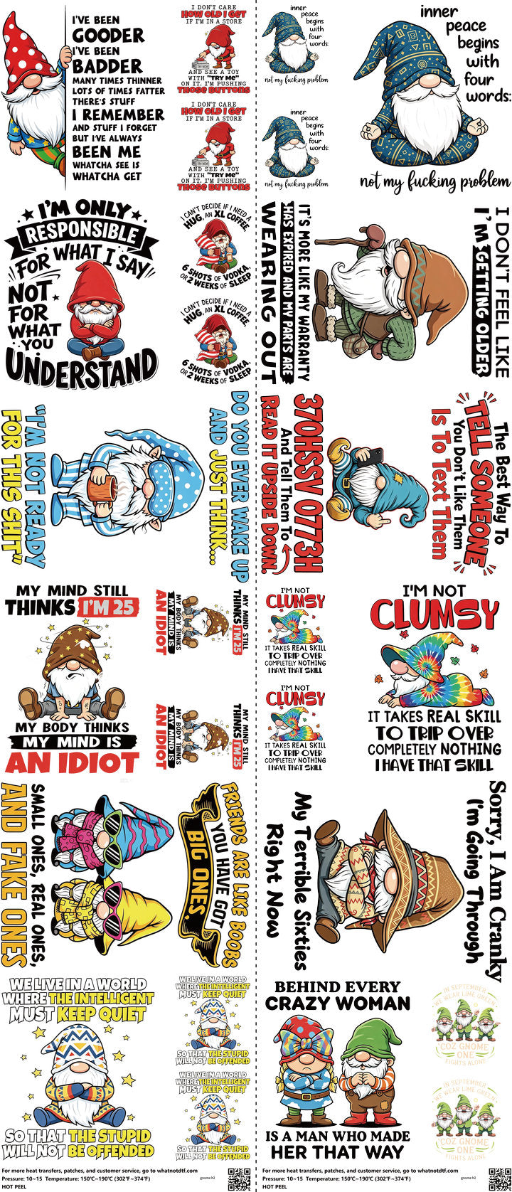 Gnome mixed-style heat transfer design set on a 23.5 by 53 inch sheet