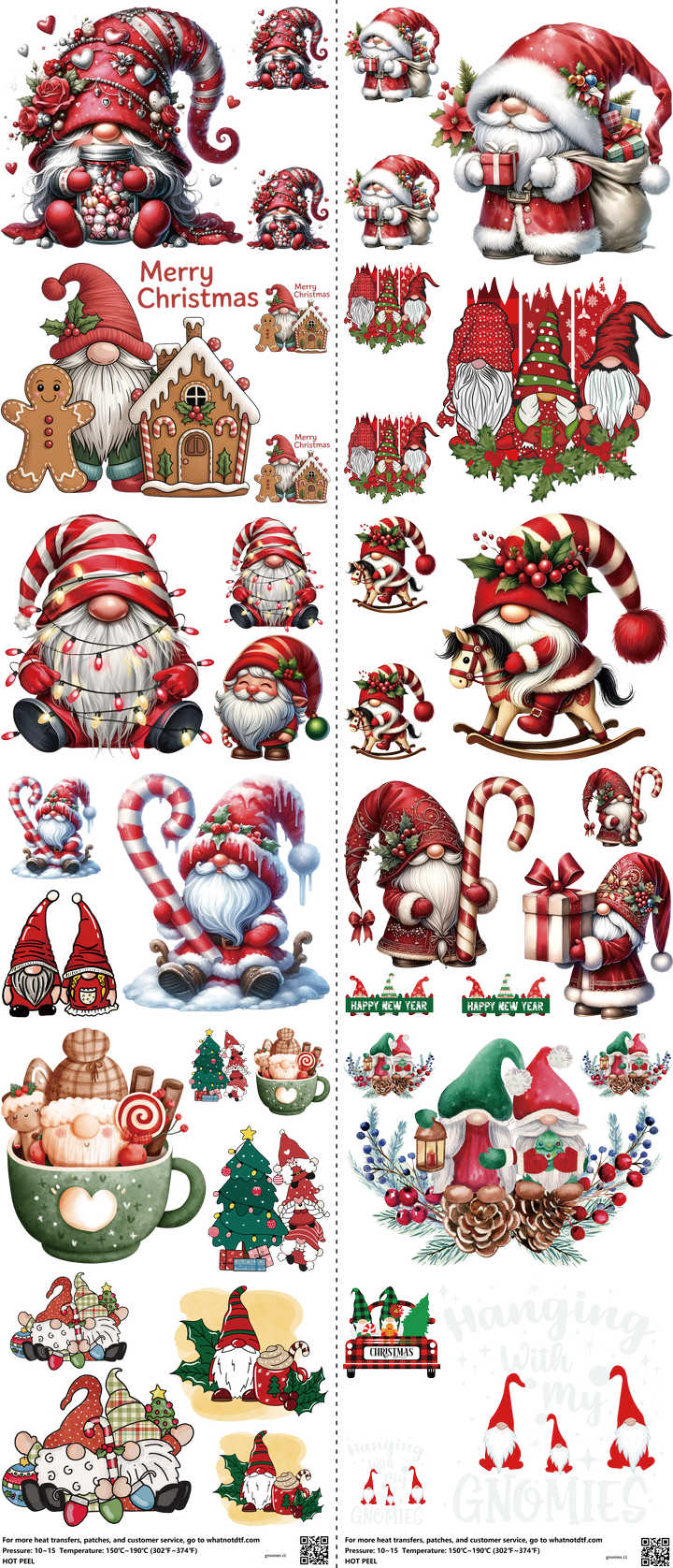 Gnomies mixed-style heat transfer design set on a 23.5 by 53 inch sheet