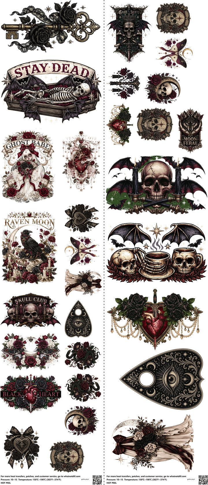 Gothic Ptxy1 mixed-style heat transfer design set on a 23.5 by 53 inch sheet