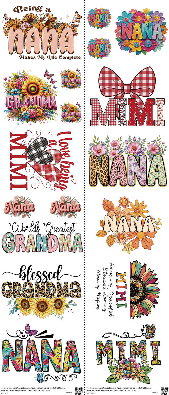 Grandma mixed-style heat transfer design set on a 23.5 by 53 inch sheet
