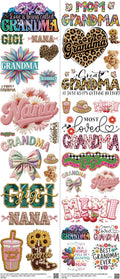 Grandma mixed-style heat transfer design set on a 23.5 by 53 inch sheet