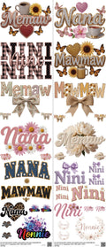 Grandma mixed-style heat transfer design set on a 23.5 by 53 inch sheet