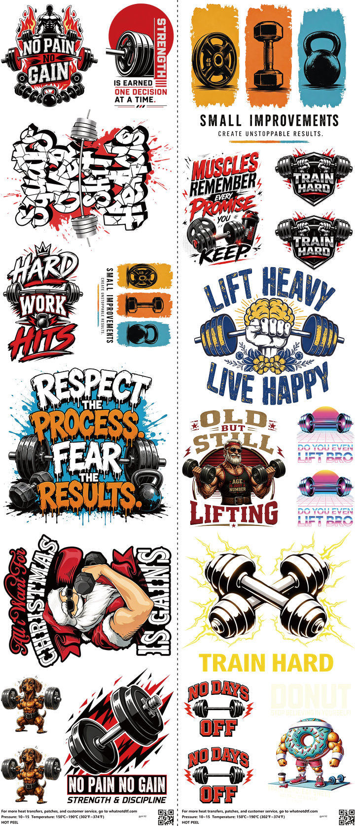 Gym mixed-style heat transfer design set on a 23.5 by 53 inch sheet