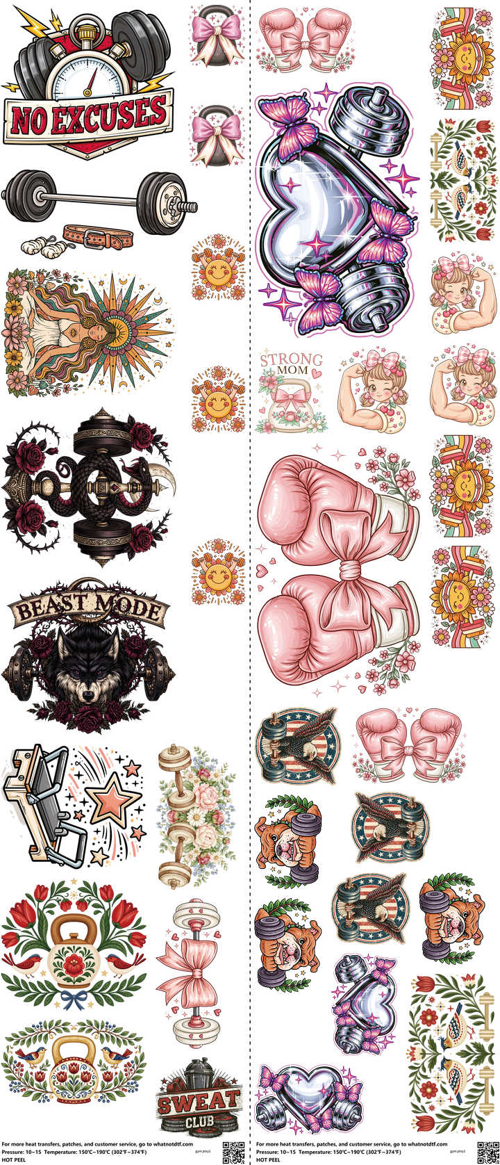 Gym Ptxy1 mixed-style heat transfer design set on a 23.5 by 53 inch sheet