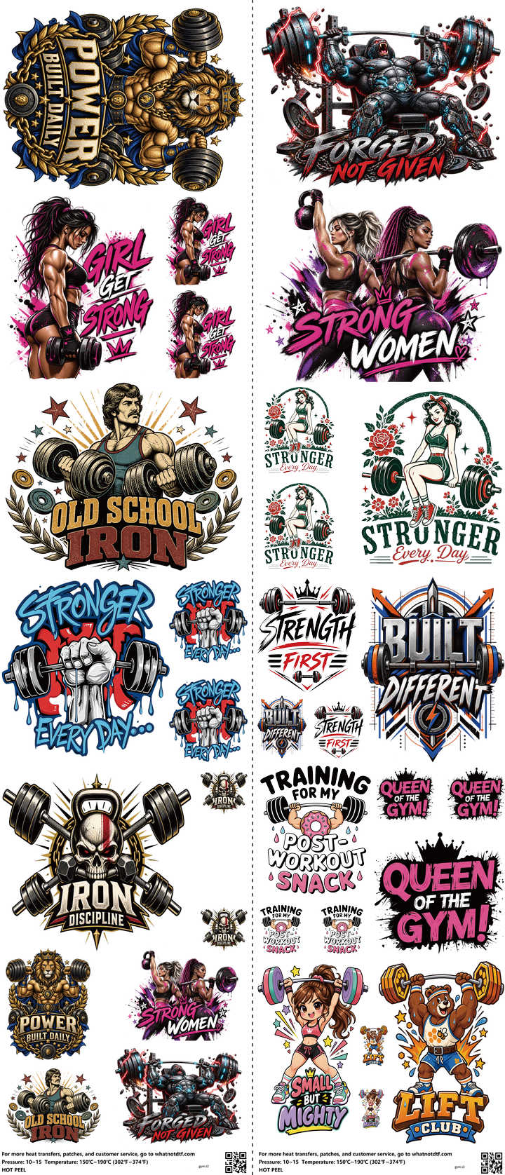 Gym mixed-style heat transfer design set on a 23.5 by 53 inch sheet