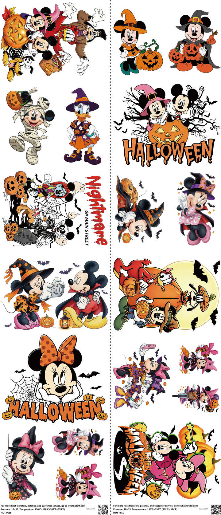 Halloween mixed-style heat transfer design set on a 23.5 by 53 inch sheet