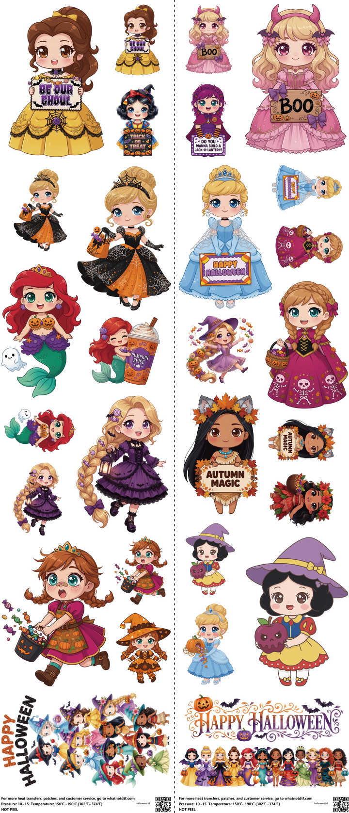 Halloween mixed-style heat transfer design set on a 23.5 by 53 inch sheet