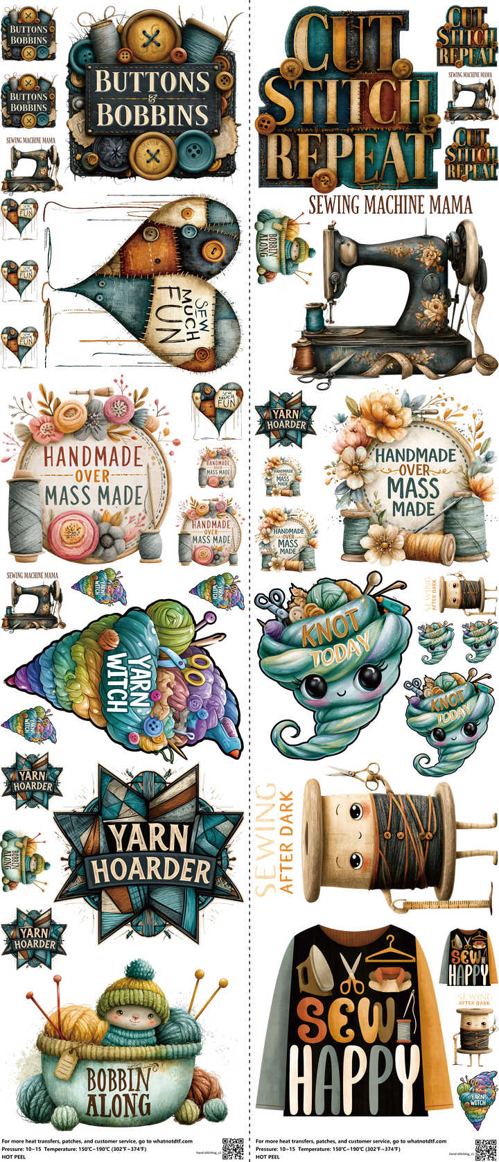 Hand Stitching mixed-style heat transfer design set on a 23.5 by 53 inch sheet