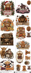 Highland Cow Ptxy3 mixed-style heat transfer design set on a 23.5 by 53 inch sheet