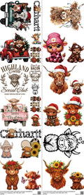 Highlandcow mixed-style heat transfer design set on a 23.5 by 53 inch sheet