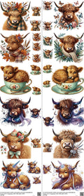 Highlandcow mixed-style heat transfer design set on a 23.5 by 53 inch sheet