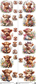 Highlandcow mixed-style heat transfer design set on a 23.5 by 53 inch sheet