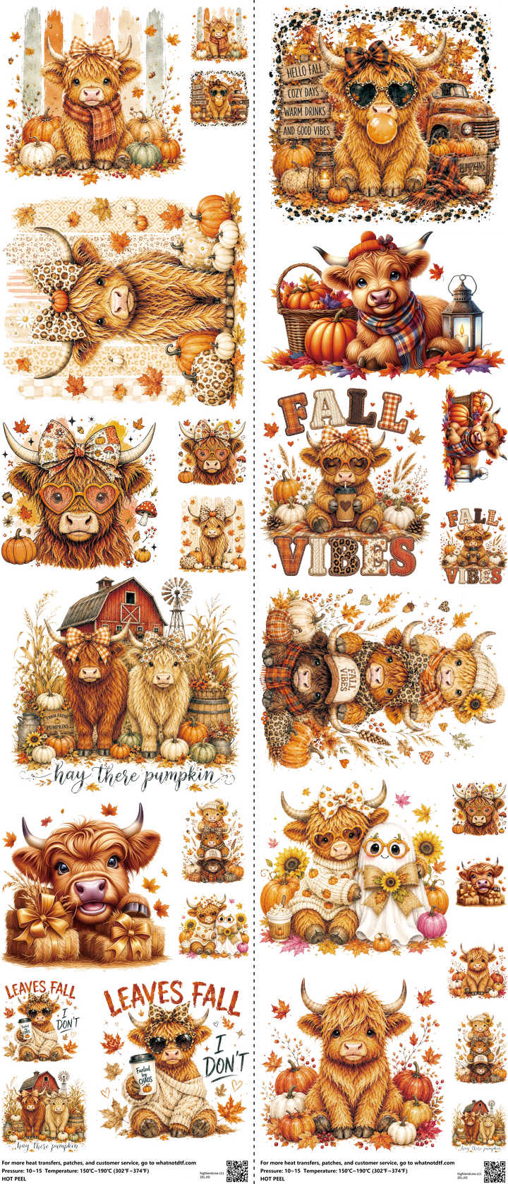 Highlandcow Z11 mixed-style heat transfer design set on a 23.5 by 53 inch sheet