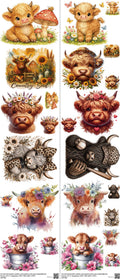 Highlandcow mixed-style heat transfer design set on a 23.5 by 53 inch sheet