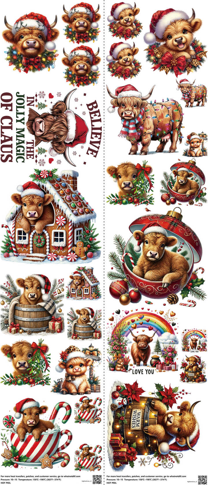 Highlandcow mixed-style heat transfer design set on a 23.5 by 53 inch sheet