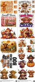 Highlandcow mixed-style heat transfer design set on a 23.5 by 53 inch sheet