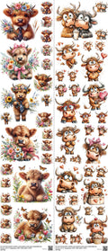 Highlandcow mixed-style heat transfer design set on a 23.5 by 53 inch sheet