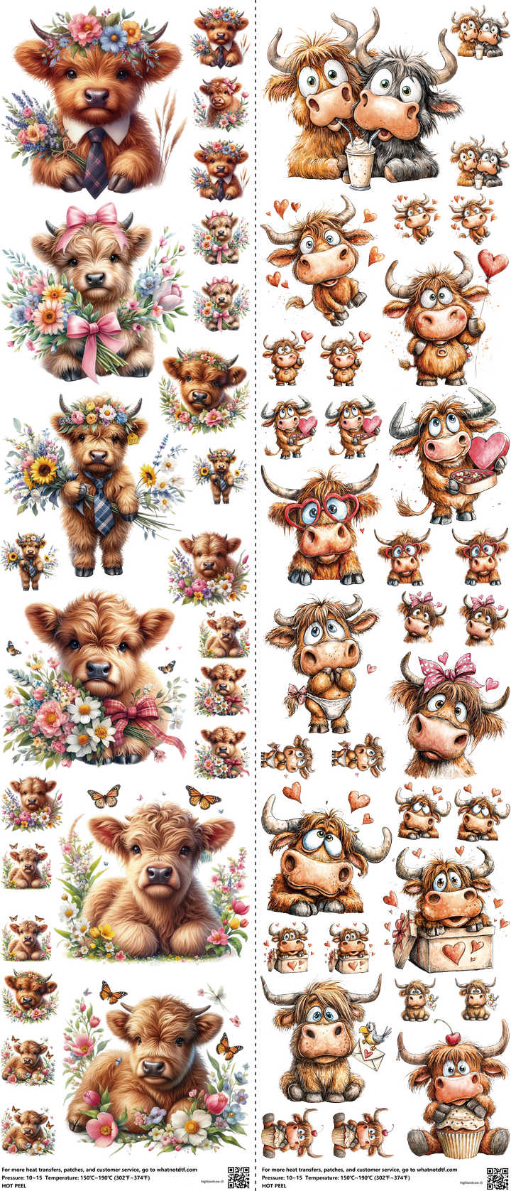 Highlandcow mixed-style heat transfer design set on a 23.5 by 53 inch sheet