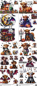 Highlandcow mixed-style heat transfer design set on a 23.5 by 53 inch sheet