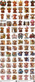Highlandcow mixed-style heat transfer design set on a 23.5 by 53 inch sheet