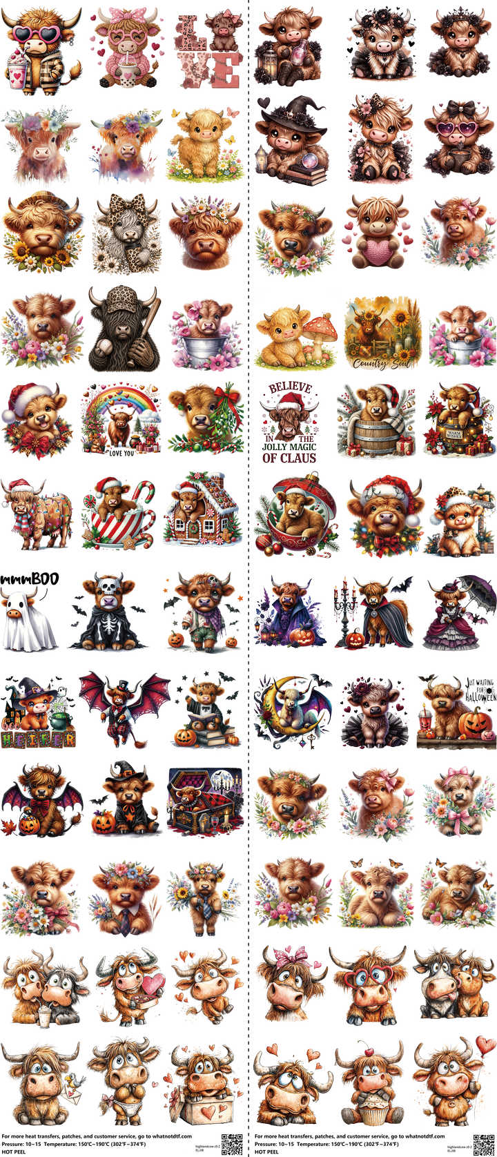 Highlandcow Z9 mixed-style heat transfer design set on a 23.5 by 53 inch sheet