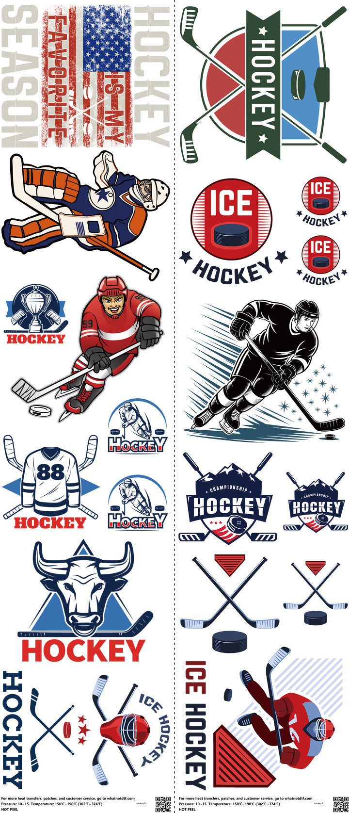 Ice Hockey mixed-style heat transfer design set on a 23.5 by 53 inch sheet