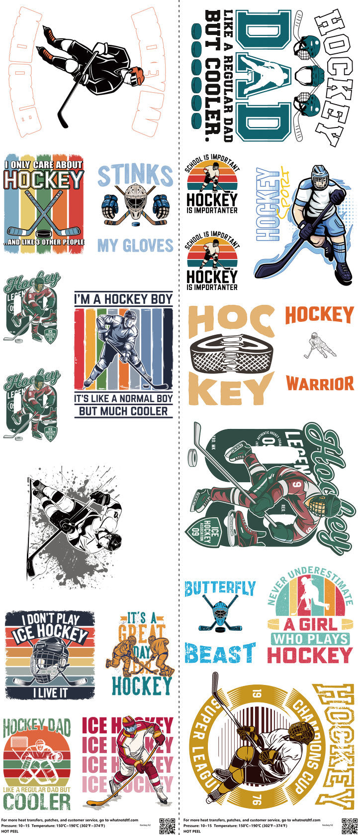 Ice Hockey mixed-style heat transfer design set on a 23.5 by 53 inch sheet