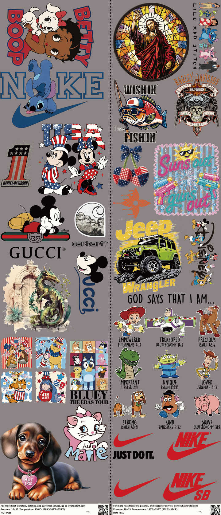 Streetwear Style mixed-style heat transfer design set on a 23.5 by 53 inch sheet