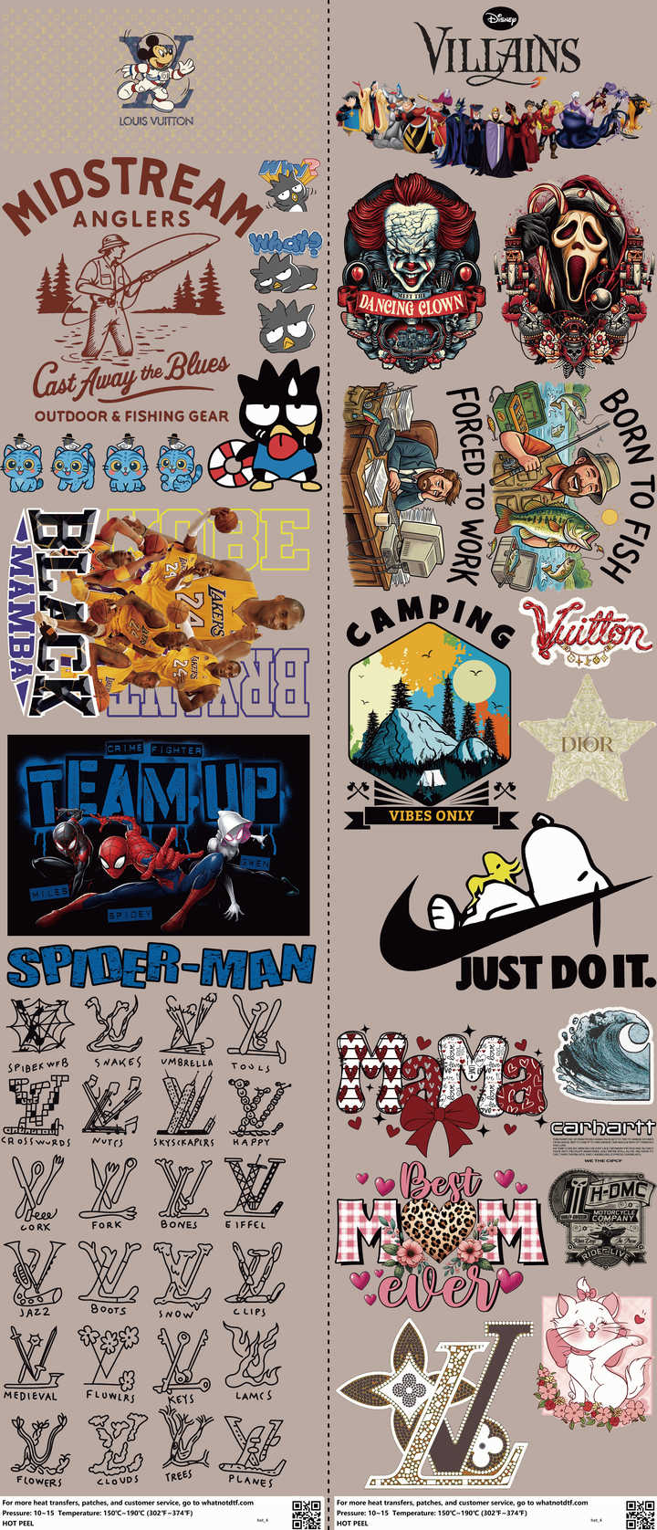 Streetwear Style mixed-style heat transfer design set on a 23.5 by 53 inch sheet