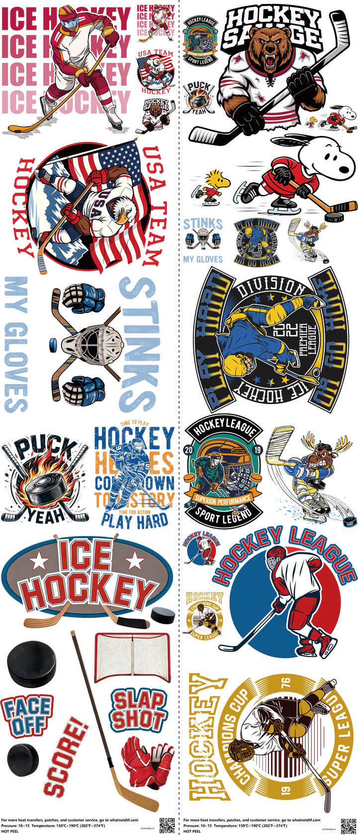 Ice Hockey mixed-style heat transfer design set on a 23.5 by 53 inch sheet