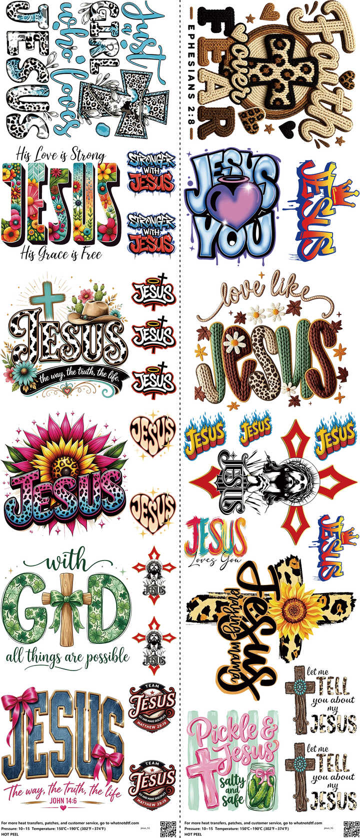 Jesus mixed-style heat transfer design set on a 23.5 by 53 inch sheet
