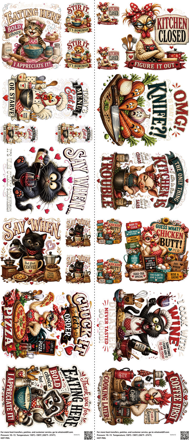 Kitchen mixed-style heat transfer design set on a 23.5 by 53 inch sheet