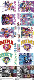 Music-Inspired Art mixed-style heat transfer design set on a 23.5 by 53 inch sheet