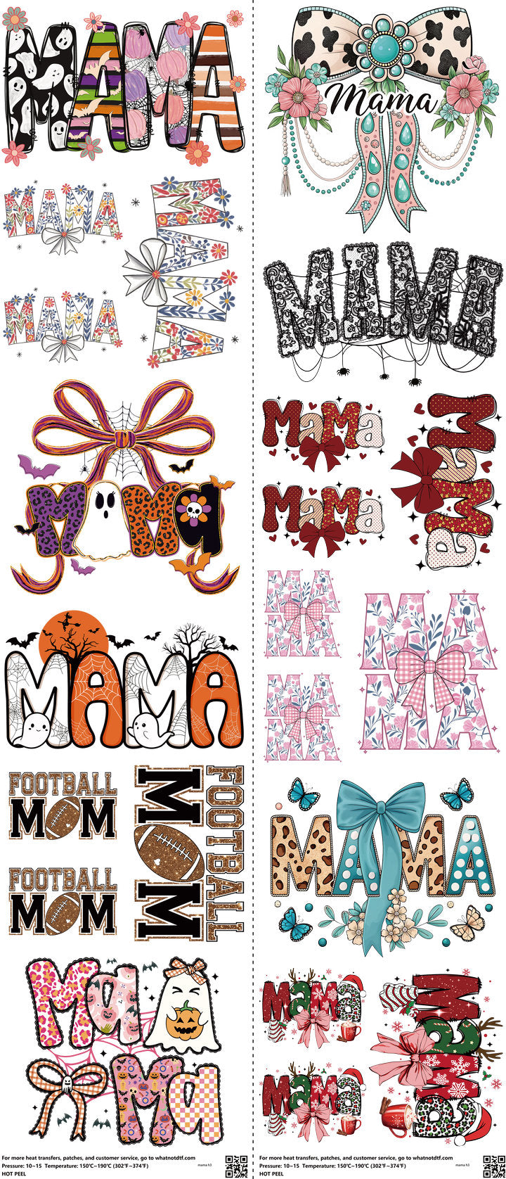Mama mixed-style heat transfer design set on a 23.5 by 53 inch sheet