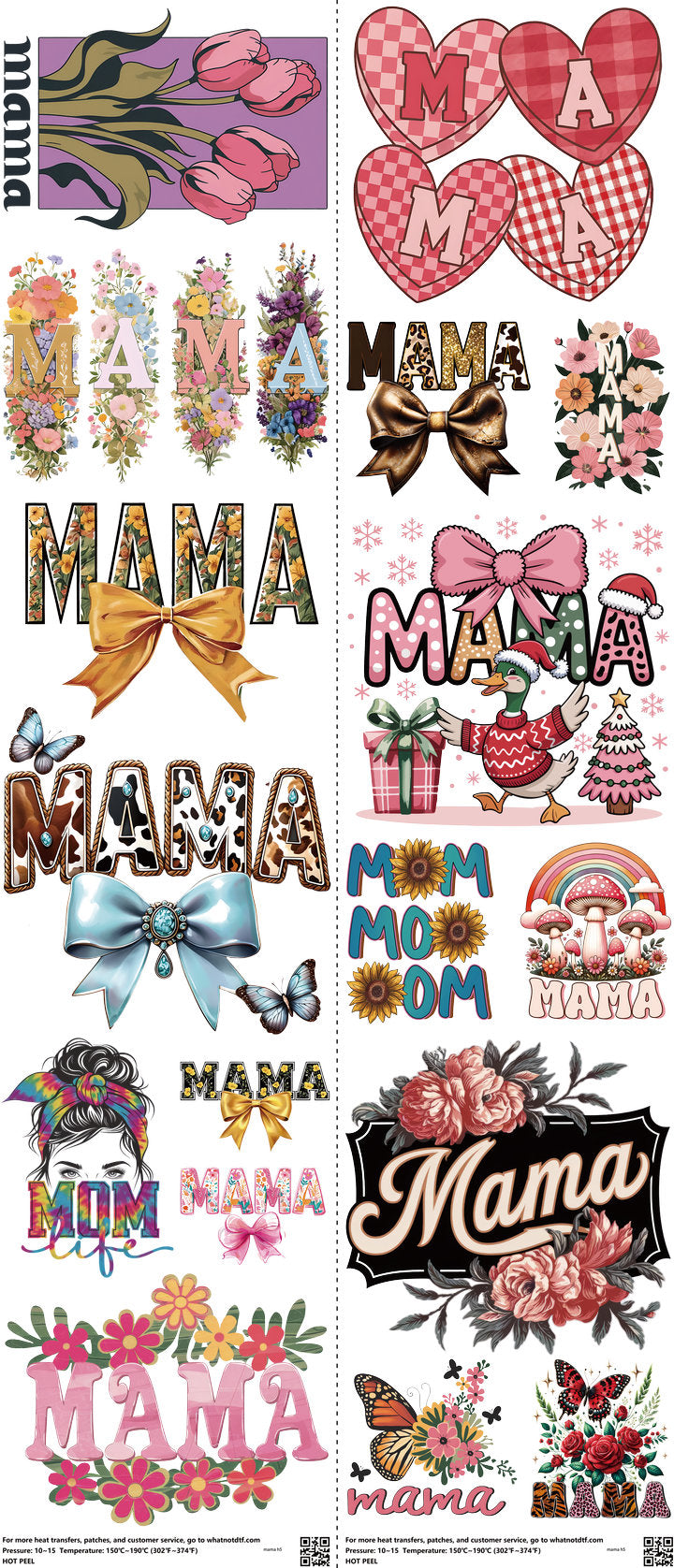Mama mixed-style heat transfer design set on a 23.5 by 53 inch sheet