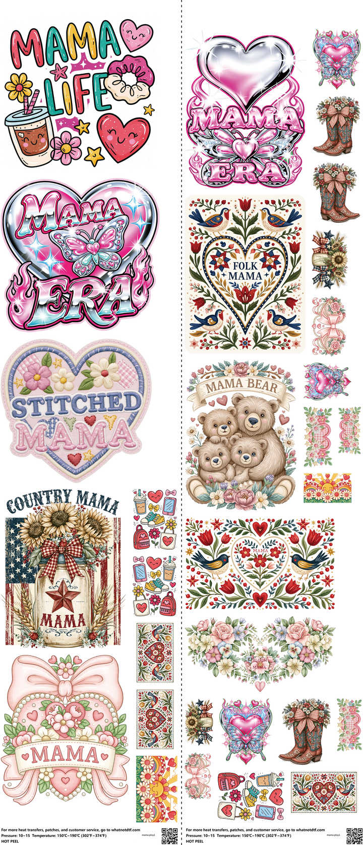 Mama Ptxy1 mixed-style heat transfer design set on a 23.5 by 53 inch sheet