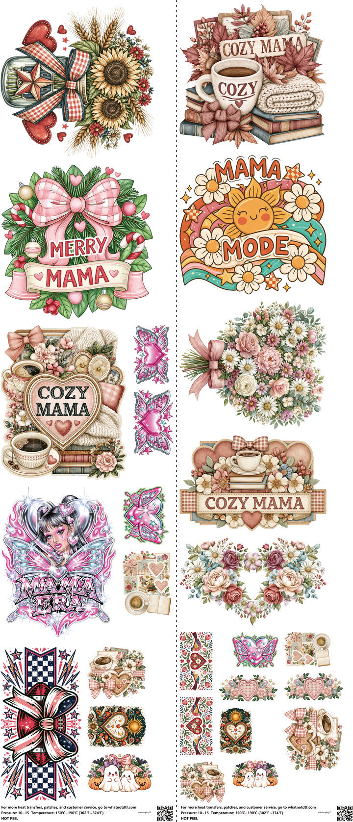 Mama Ptxy2 mixed-style heat transfer design set on a 23.5 by 53 inch sheet