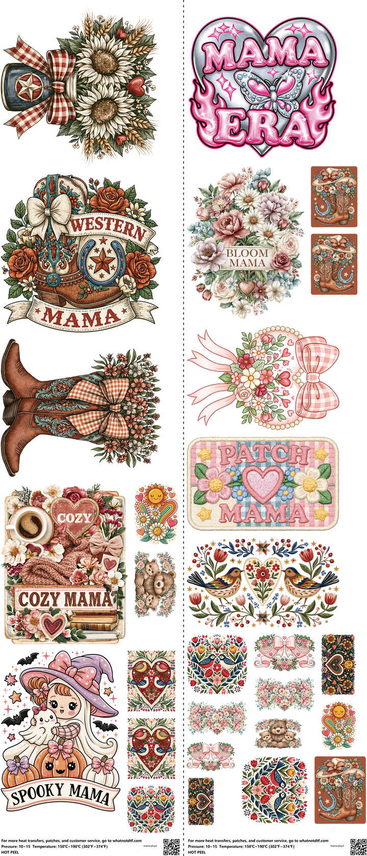 Mama Ptxy3 mixed-style heat transfer design set on a 23.5 by 53 inch sheet